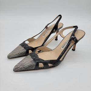 Manolo Blahnik slingback snake print leather heels

Size 36.5